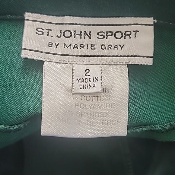 St John Sport Green Velvet Twill Jean Pants Gold Logo Womens Size 2 - Picture 9 of 10